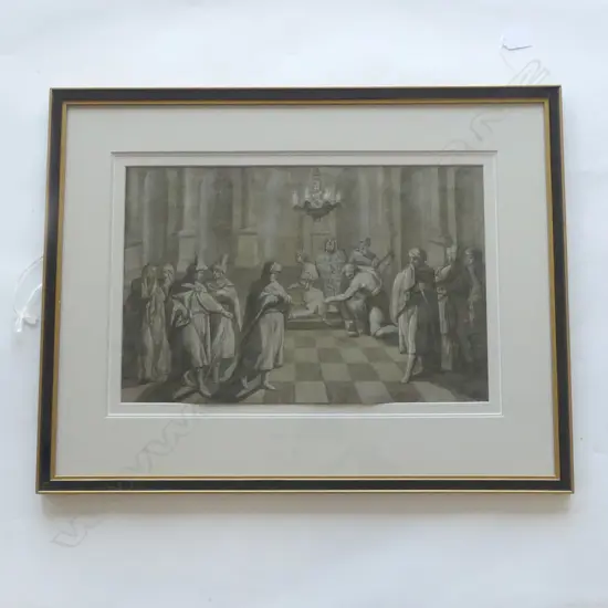 EGYPTIAN ENTOMBMENT, 19THC BRITISH, PENCIL & PASTEL ex EGF VOGTHERR COLLECTION. H.300 x 440mm