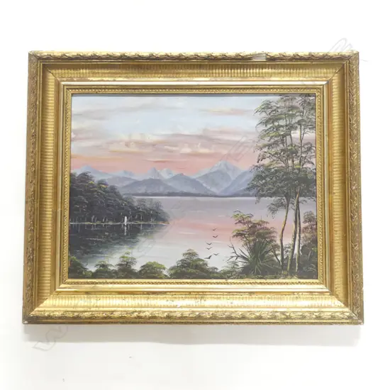 ARTIST UNKNOWN, COLONIAL LAKE LANDSCAPE, OIL ON BOARD, 285x380mm