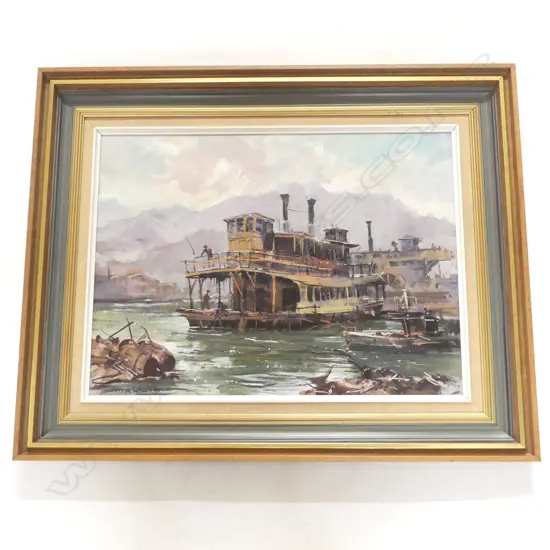 PETER WILLIAMS 'SACRAMENTO RIVER BOATS' OIL ON BOARD 440x595mm