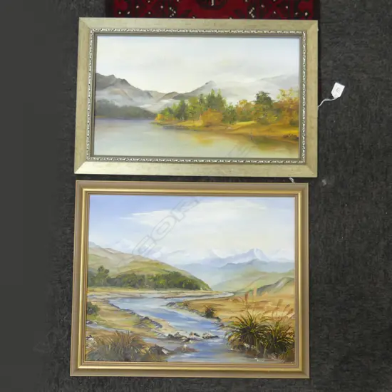 W HILLS 'LAKE TE ANAU' & 'WILBERFORCE RIVER VALLEY' OIL ON BOARD 390x490mm