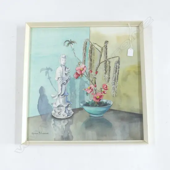 FLORENCE LUXFORD, STILL LIFE w. BLOSSOMS & ORIENTAL FIGURE, WC 495x480mm