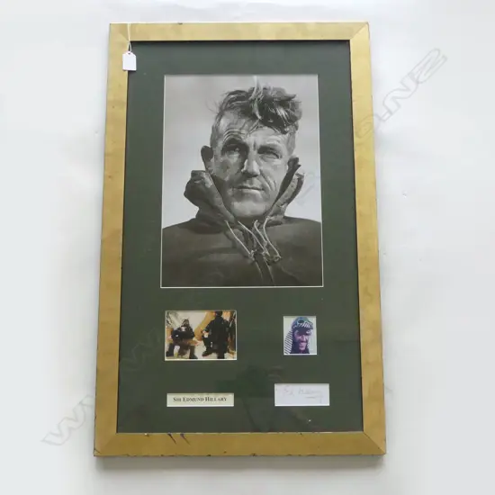 FRAMED PHOTOS OF ED HILLARY WITH ORIGIANL HILLARY SIGNATURE H780 W480MM