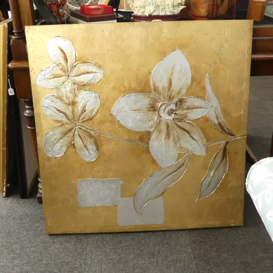 LG GOLD FLORAL ACRYLIC ON CANVAS 1000x1000mm