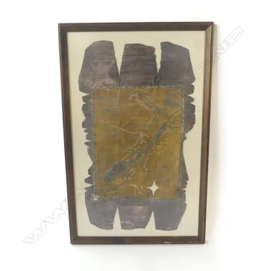 FRAMED VINTAGE CAPT. JAMES COOK MAP of NEW ZEALAND on LEATHER