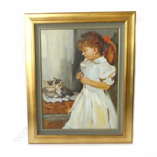 DMITRI VASILIEV (b. 1972), GIRL WITH KITTEN, OIL ON BOARD, 655x495mm