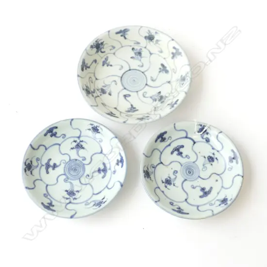 3 ORIENTAL B/W PLATES EX TEK SING AUCTION; 190mm dia