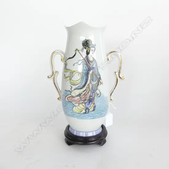 CHINESE PAINTED LADY VASE ON STAND H290MM
