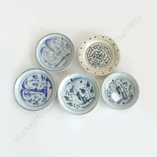 5 ORIENTAL B/W SIDE PLATES 160mm dia chips & hairlines