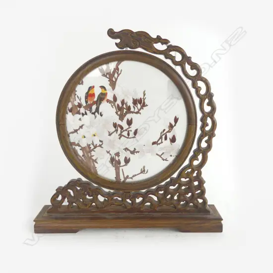 ORIENTAL NEEDLEWORK PANEL IN WOODEN FRAME H.310mm