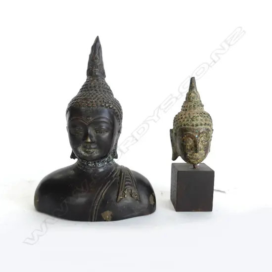 2 VINTAGE BUDDHA HEADS H.125mm