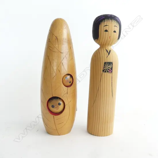 1950s VINTAGE KOKESHI DOLLS, 'SHY LEAF KIDS' SIGNED & OTHER H.108mm 