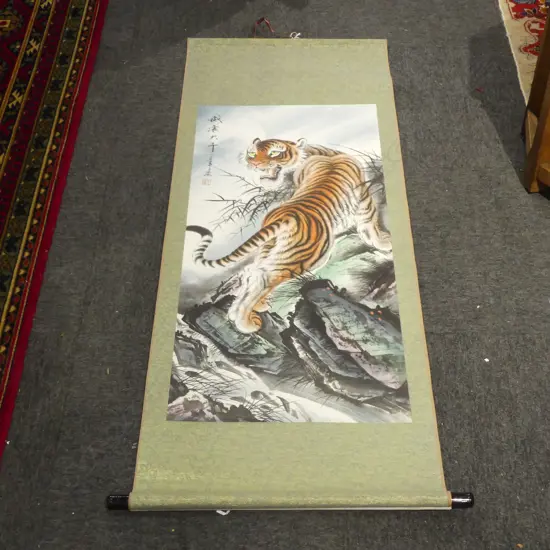 ORIENTAL SCROLL PAINTING OF TIGER W600MM