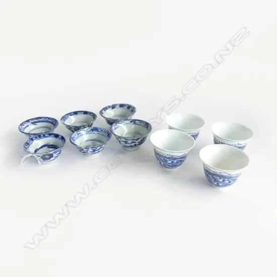 10 SMALL ORIENTAL B/W CUPS (6+4) 60mm dia CHIPS