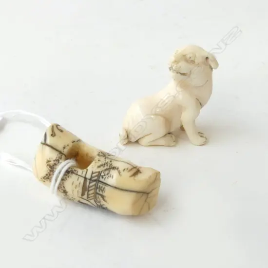 IVORY DOG NETSUKE H.35mm + CARVING