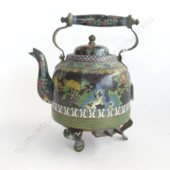 UNUSUAL CHINESE CLOISONNE ELECTRIC KETTLE, SOME FAULTS, PREVIOUS OWNER WAS A RIVERBOAT PILOT IN THE 1920S ON THE YANGTSE