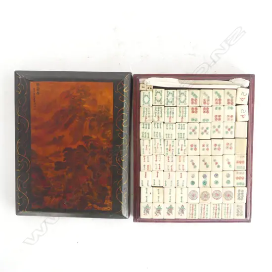 BONE & BAMBOO MAH JONG SET, CASED W.240mm