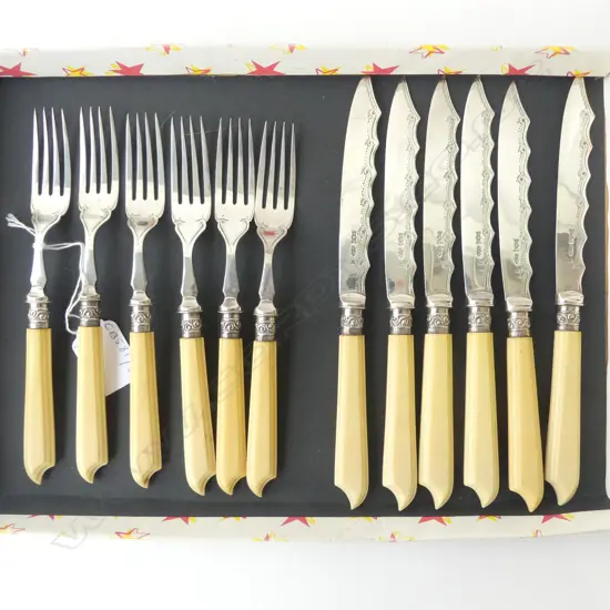 12 PIECE CUTLERY SET STG SILVER COLLARS SHEFFIELD 1903 MAKER: W.R. HUMPHREYS & CO., L.200MM