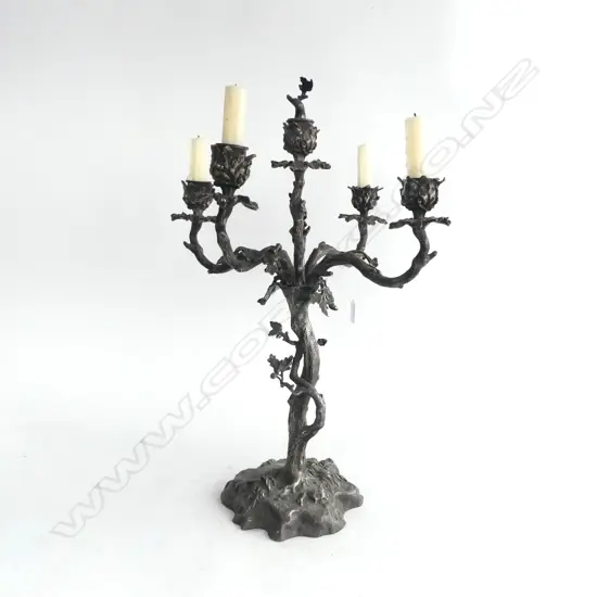 VICTORIAN SILVER PLATE DECORATIVE TABLE CANDELABRA natural form tree brances. 5 nozzles H.550mm