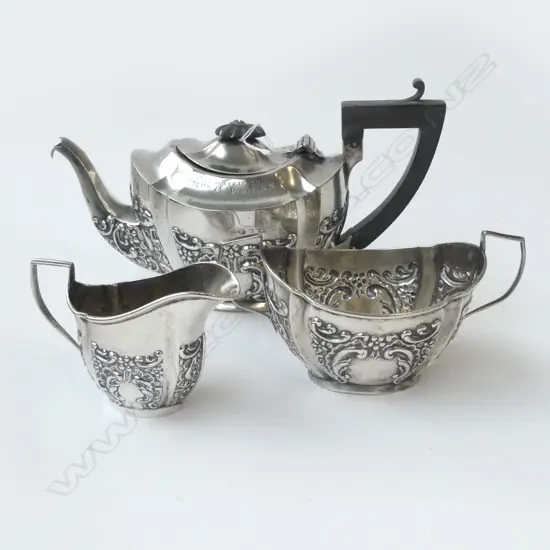 3 PCE STG SILVER BACHELORS TEA SET (SPOUT AF) 497gms