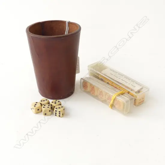 5 BONE DICE/LEATHER SHAKER/2 SETS OF DICE POKER AND INSTRUCTIONS