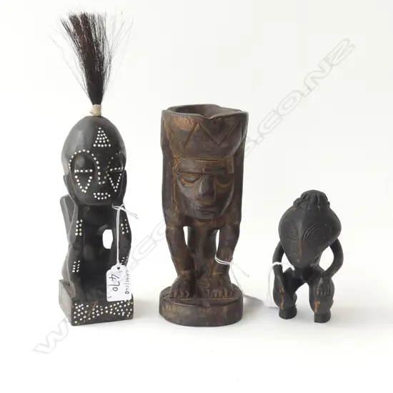 3 SMALL VINTAGE WOOD CARVINGS ONE FROM THE SEPIK RIVER H130MM