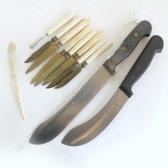 2 SOLINGEN KITCHEN KNIVES L.330mm + 9 BONE PCES
