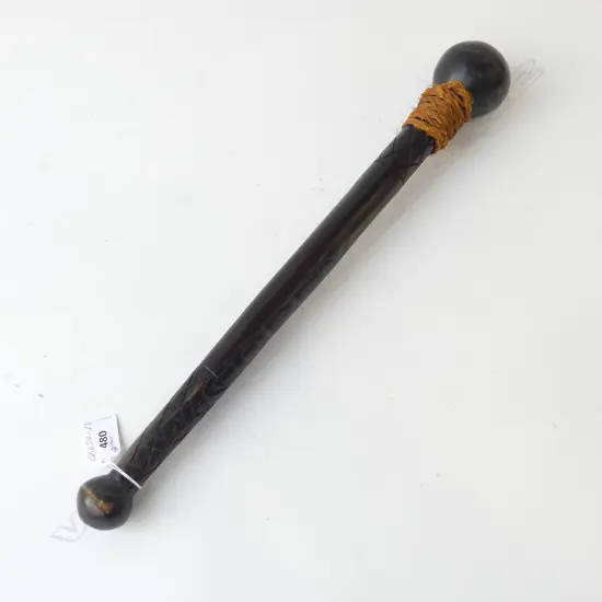  VINTAGE FIJIAN ULA THROWING CLUB, CARVED DIAMOND DETAIL & SENNIT BINDING