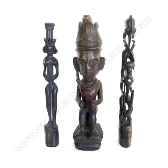 3 TRIBAL CARVED WOOD FIGURES H.255mm