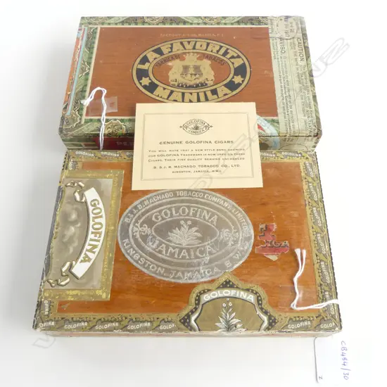 2 VINTAGE WOOD BOXES CIGARS 1 MANILA 1 JAMAICA L200MM