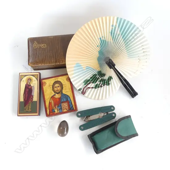 VINTAGE GLOVES BOX L290MM & CONTENTS STONE EGG 2 ICONS  WORK MATE ETC