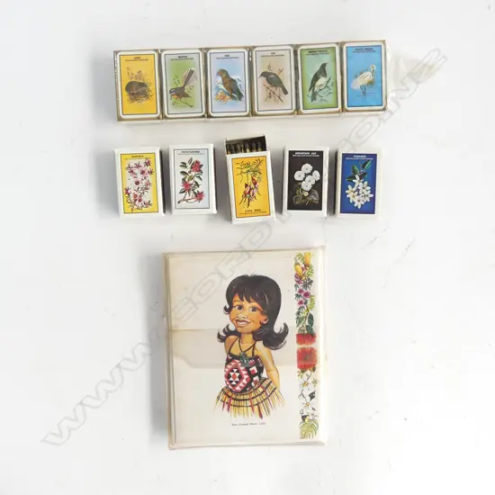 COLLECTION VINTAGE NZ BIRDS + PLANTS MATCH BOXES + 'MAORI CHILD'GIFT CARDS as new