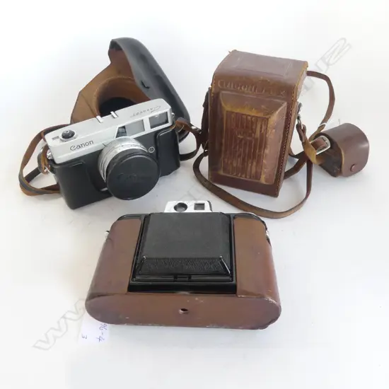 THREE CAMERAS, ONE WITH HORIZONTAL RANGEFINDER, RICOHFLEX MODEL 1V,& CANON CORONET 