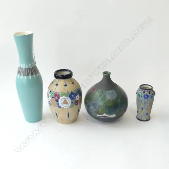 4 VASES; HORNSEA H.345mm, 2 AMPHORA, ADRIANA HENDEL RAKU POTTERY 1991