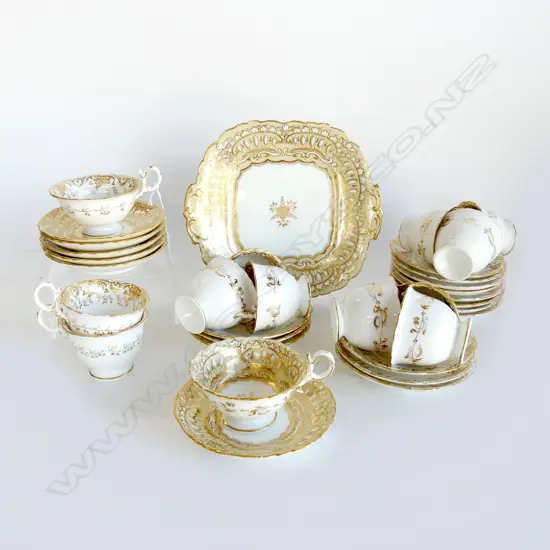 2 ANTIQUE GOLD & WHITE TEA SETS