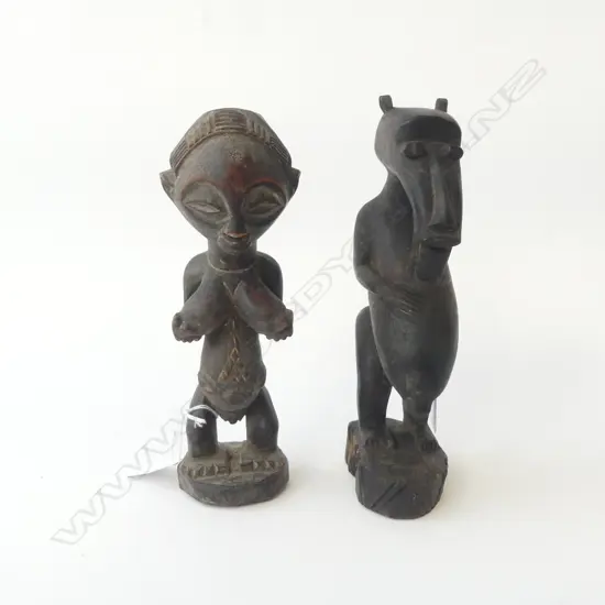 2 SMALL AFRICAN CARVED WOOD FIGURES H230 & 210MM