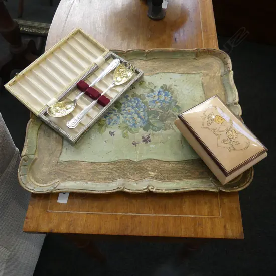 ITALIAN TRAY 375x470mm, SORRENTO MUSIC BOX, PR EP BERRY SPOONS, CASED