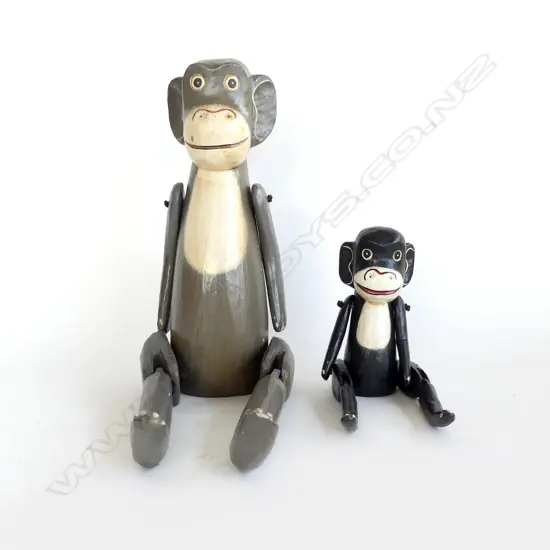 TWO CARVED & PAINTED ARTICULATED MONKEY FIGURES tallest H.530mm