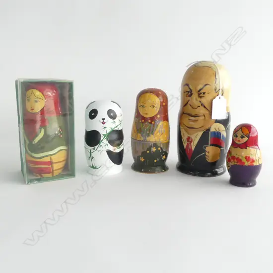 COLLECTION OF 5 BABUSHKA DOLLS 180MM TALLEST