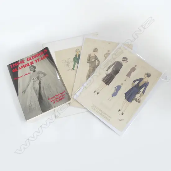 3 VINTAGE FASHION PLATES 360x260mm + BOOK, CLASSIC HOLLYWOOD COSTUME DESIGN OF THE 1930s