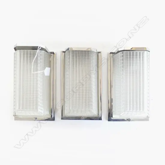 3 ART DECO CHROME & GLASS WALL LIGHTS EX. WATERLOO HOTEL WELLINGTON an Art Deco landmark building