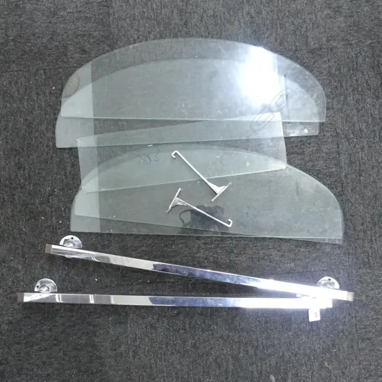 2 CHROME & BRONZE ENDED TOWEL RAILS + SELECTION GLASS BATHROOM SHELVES EX. WATERLOO HOTEL WELLINGTON Art Deco landmark