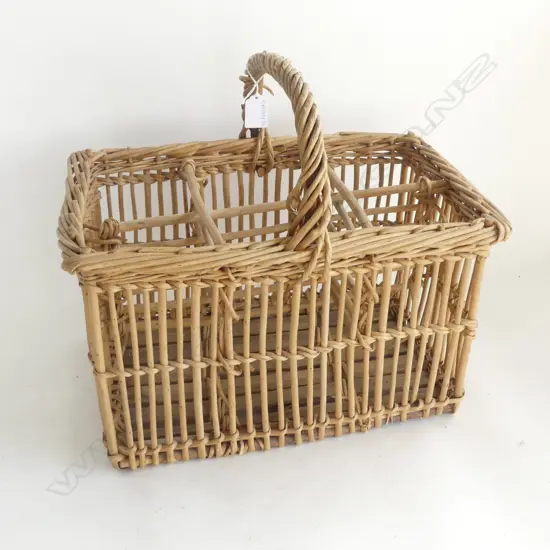 VINTAGE FRENCH CANE WINE BOTTLE CARRIER BASKET 420x310x350mm