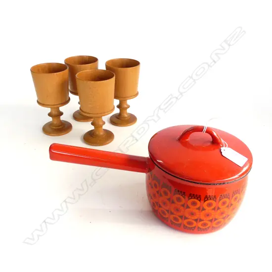 4 TURNED KAURI GOBLETS, RETRO RED POT