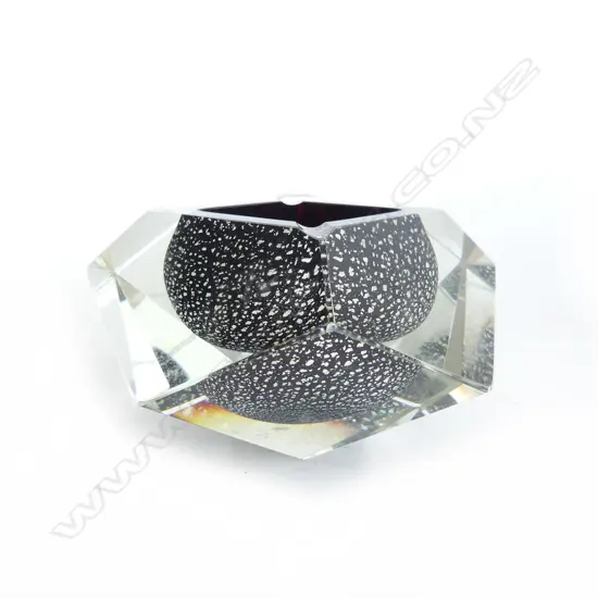 LARGE MURANO MANDRUZZATO GLASS SOMMERSO BOWL/ASHTRAY facetted silver & black flecked internal Dia.135mm
