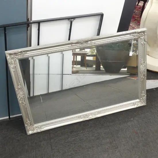 LG MODERN SILVER FRAMED MIRROR 735x1140mm small crack to