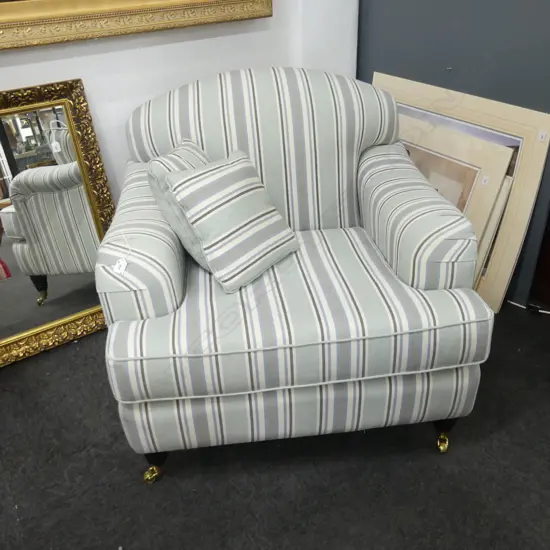 DANSKE MOBLER UPHOLSTERED ARMCHAIR; DUCK EGG & GREY STRIPE 950x950x850mm