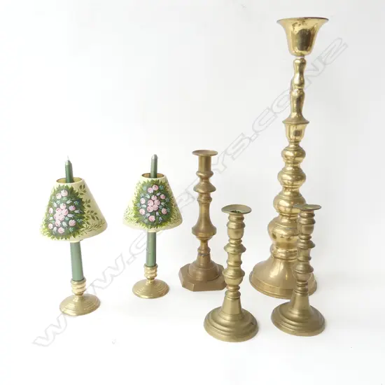 6 BRASS CANDLESTICKS H.555mm
