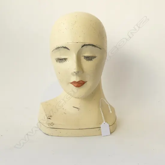 ART DECO PAINTED ALUMINIUM & WOOD LADY HEAD MANNEQUIN French style H.310mm