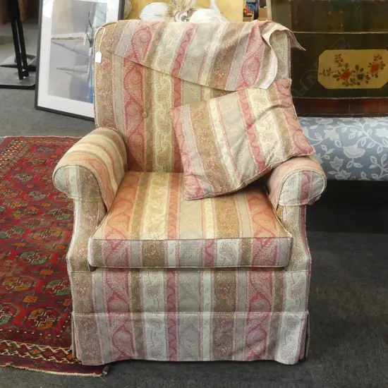 UPHOLSTERED ARMCHAIR IN PAISLEY STRIPE FABRIC