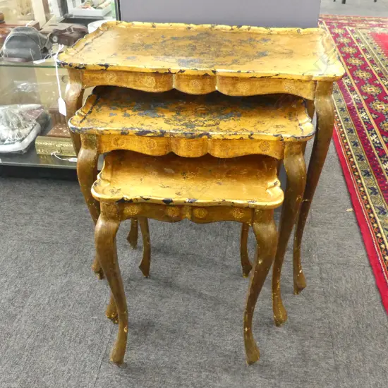 3 GOLD PAINTED FLORENTINE NESTING TABLES 560x355x580mm